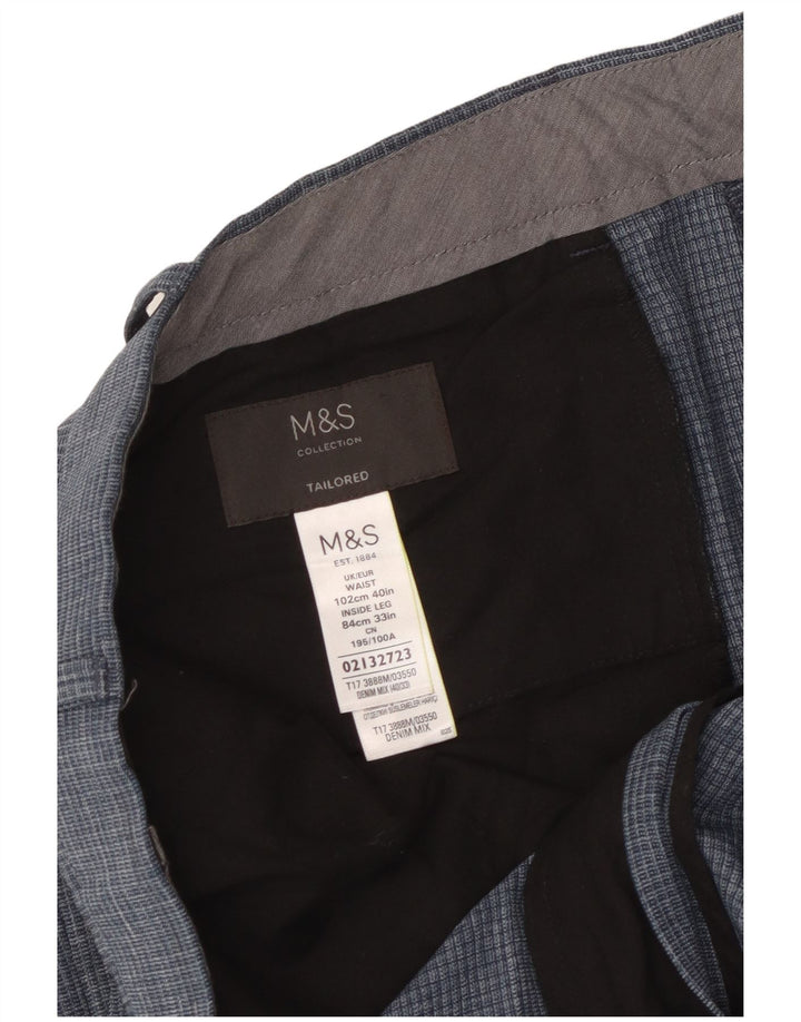 Pantaloni da abito affusolati su misura da uomo Marks & Spencer W40 L33 a quadri blu