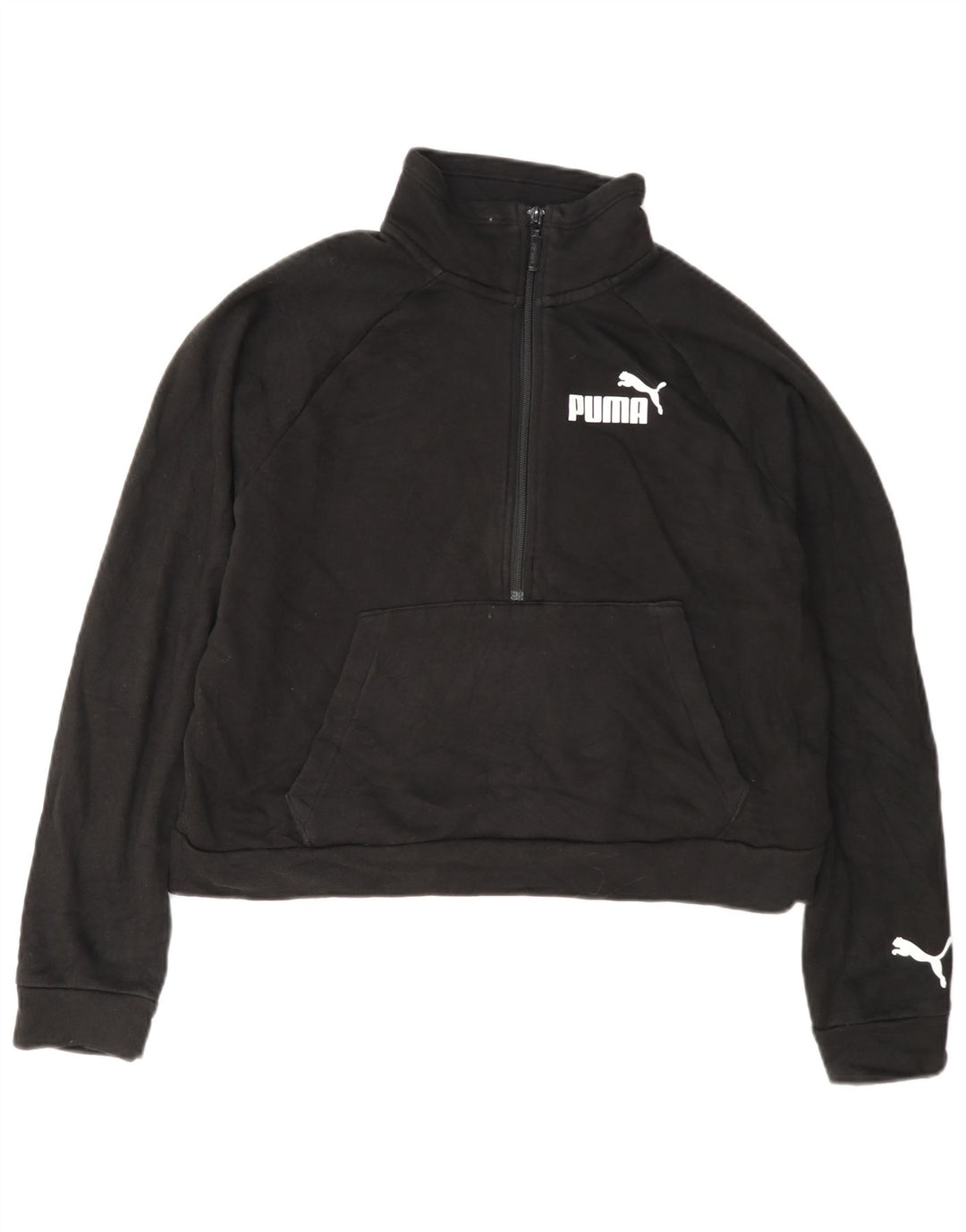 Felpa da donna con collo con zip e grafica corta Puma, taglia UK 14, media, nera