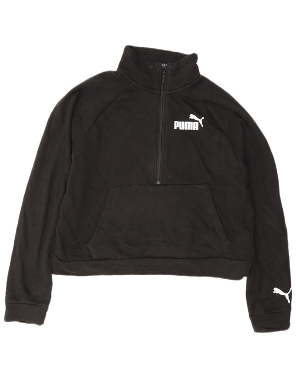 Felpa da donna con collo con zip e grafica corta Puma, taglia UK 14, media, nera
