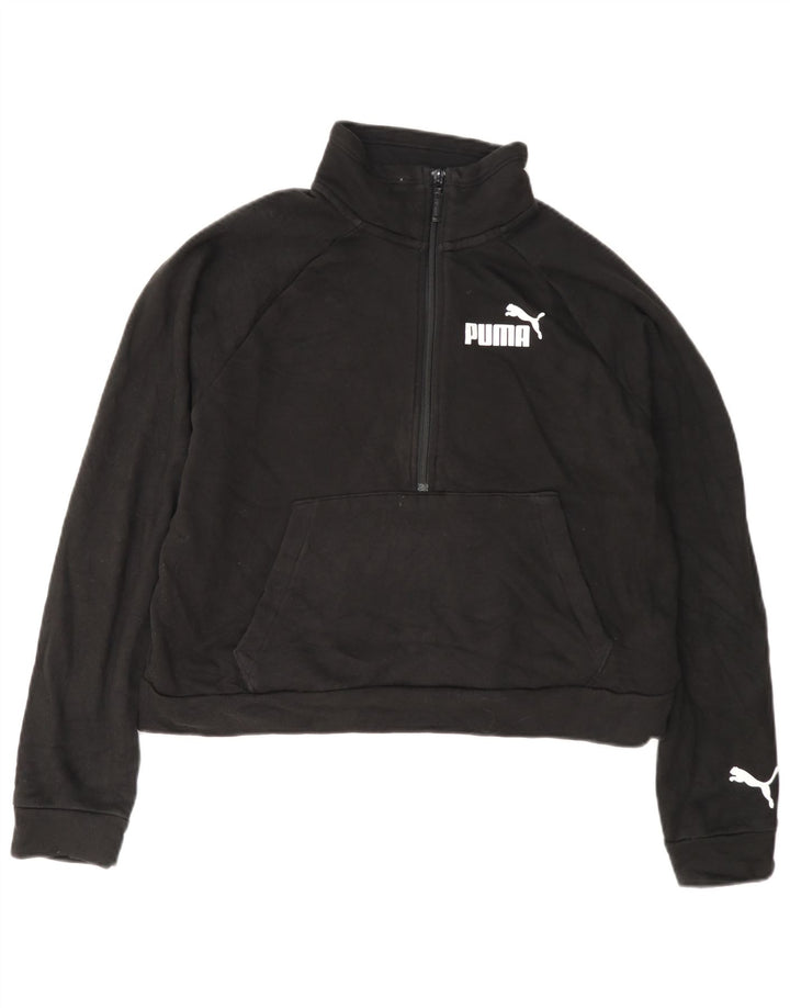 Felpa da donna con collo con zip e grafica corta Puma, taglia UK 14, media, nera