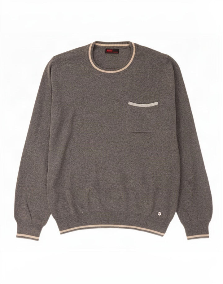 Maglione girocollo da uomo Rifle in cotone grigio medio