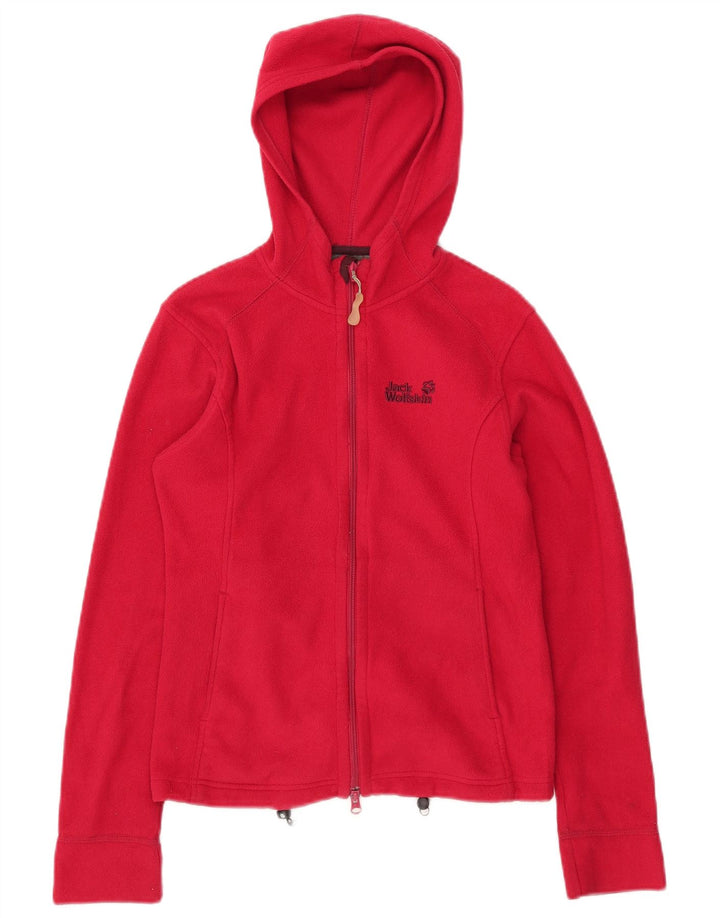 JACK WOLFSKIN Giacca in pile con cappuccio grafica da donna UK 10 piccola rossa