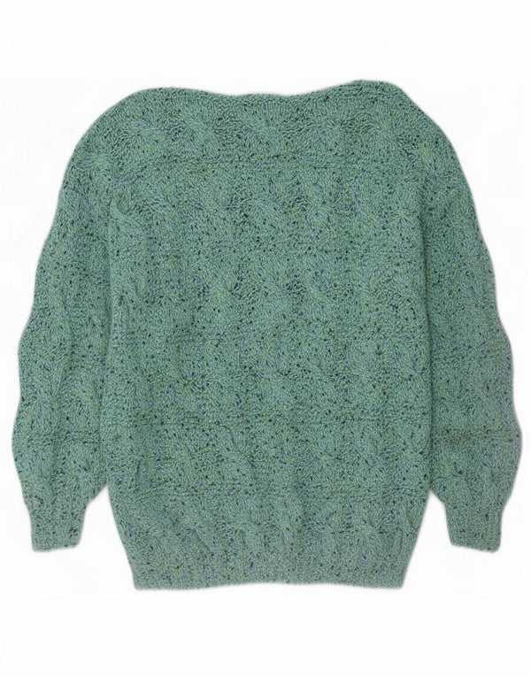 Maglione maglione vintage da donna con scollo a barca UK 14 verde medio screziato
