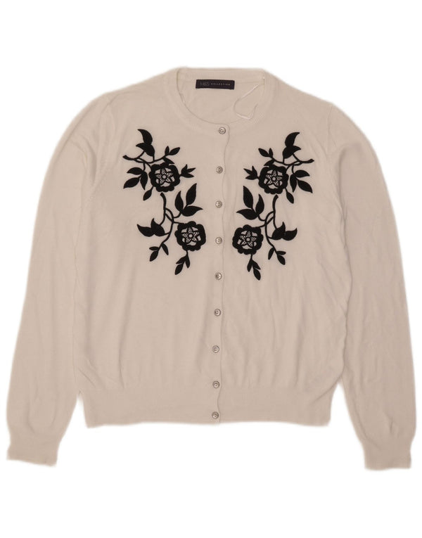 Maglione cardigan da donna Marks & Spencer UK 14 Grande viscosa floreale bianca