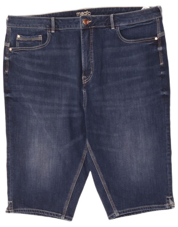 MARKS & SPENCER Pantaloncini di jeans a vita alta da donna UK 20 2XL W36 Blu navy