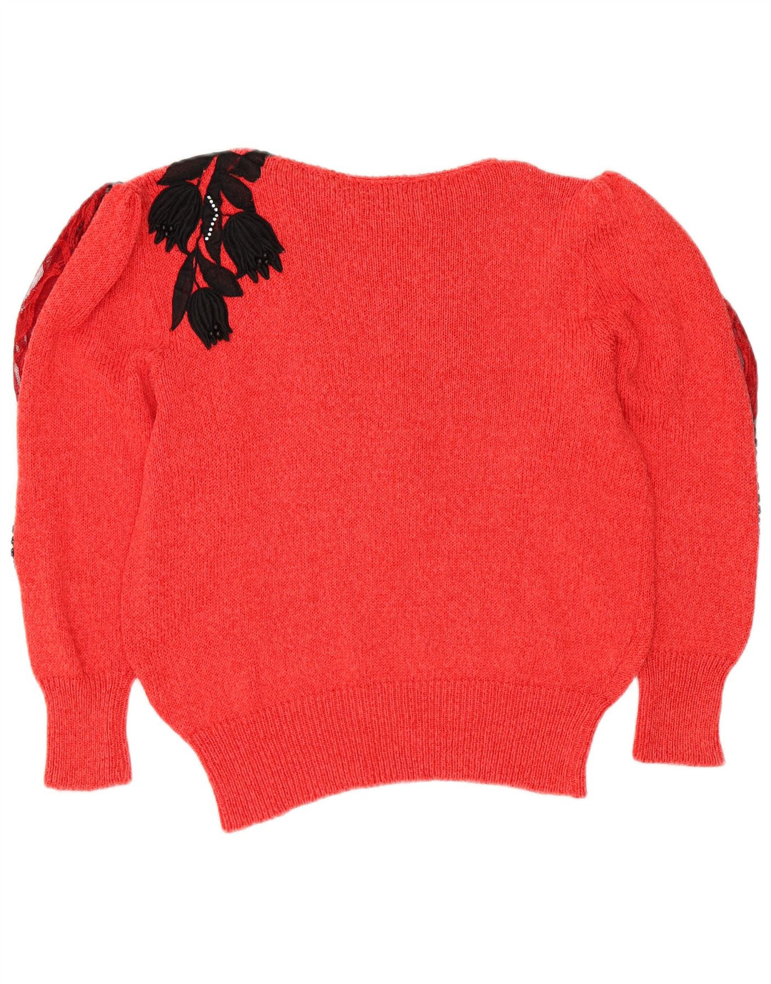 VINTAGE Womens V-Neck Jumper Sweater UK 14 Medium Red Floral