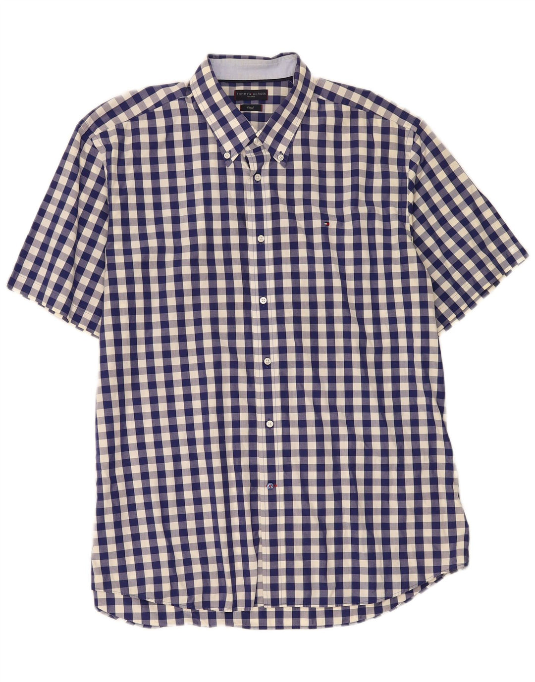 Camicia aderente da uomo Tommy Hilfiger taglia 45 18 2XL a quadretti blu navy