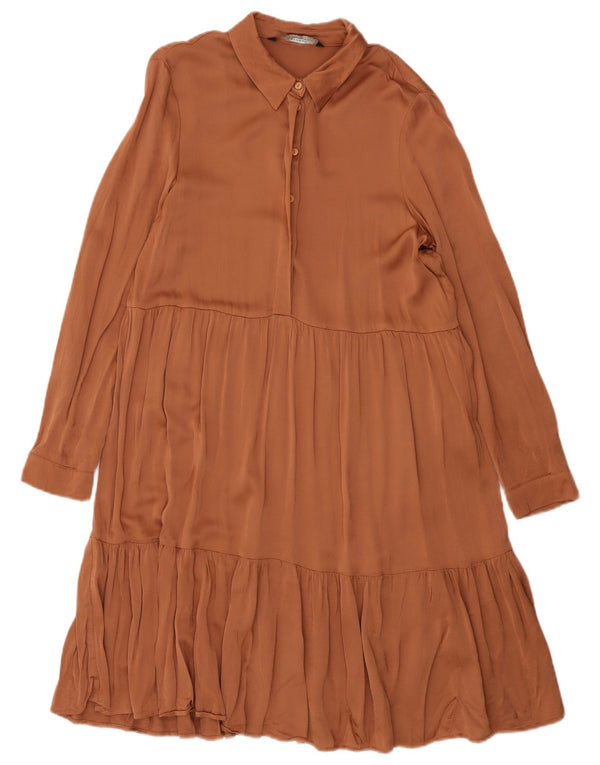 ZARA Womens Long Sleeve A-Line Dress UK 10 Small Brown Viscose