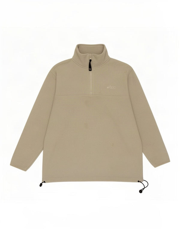 Asics Mens Zip Neck Fleece Jumper Large Beige Polyester