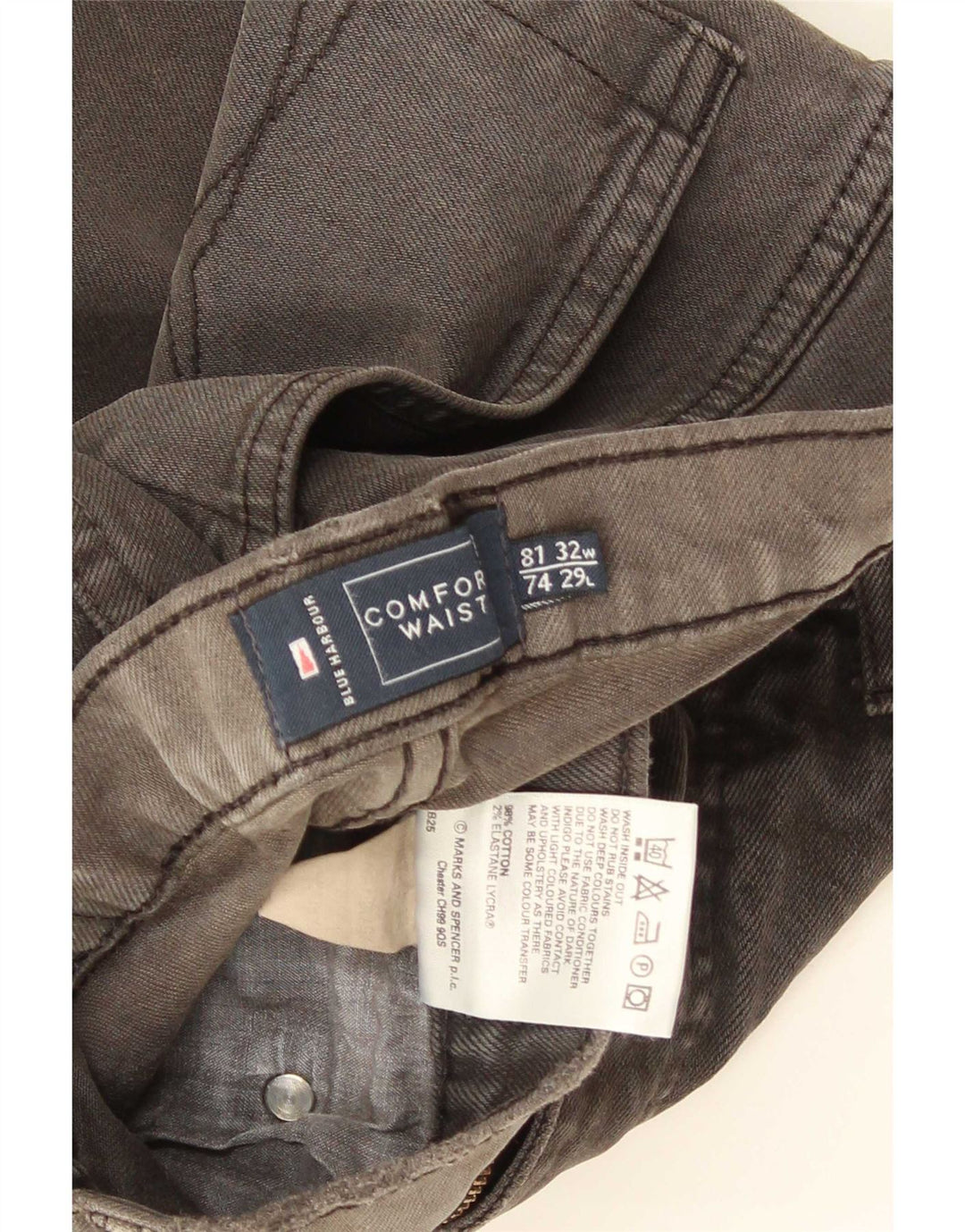 Jeans dritti da uomo Marks & Spencer blu Harbour W32 L29 cotone grigio