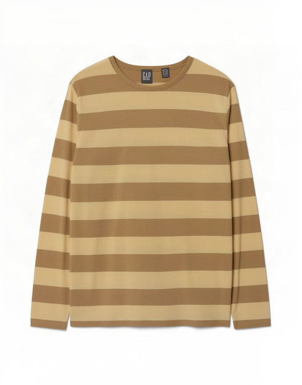 Gap Top da uomo a maniche lunghe in cotone a righe beige medio