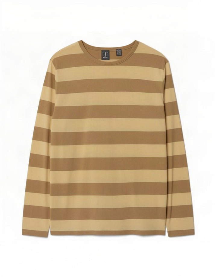 Gap Top da uomo a maniche lunghe in cotone a righe beige medio