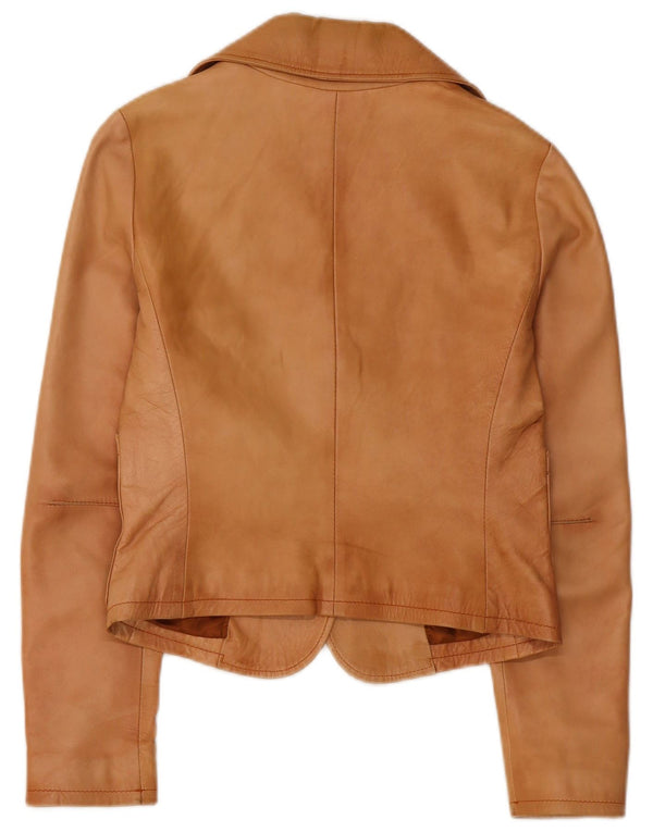 Giacca blazer a 2 bottoni corta da donna Society UK 12 in pelle marrone medio