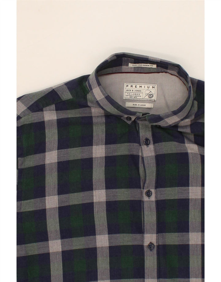 JACK & JONES Mens Tailored Shirt XL Navy Blue Check Vintage Jack & Jones and Second-Hand Jack & Jones from Messina Hembry 