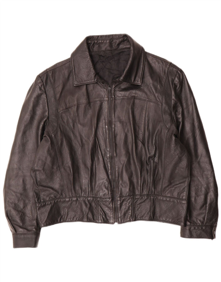 Giacca in pelle oversize da donna vintage IT 50 XL Nera