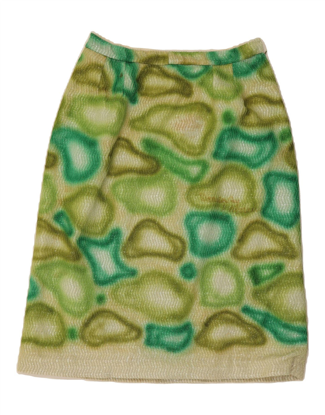 VINTAGE Womens Abstract Pattern A-Line Skirt W30 Medium Green Vintage Vintage and Second-Hand Vintage from Messina Hembry 