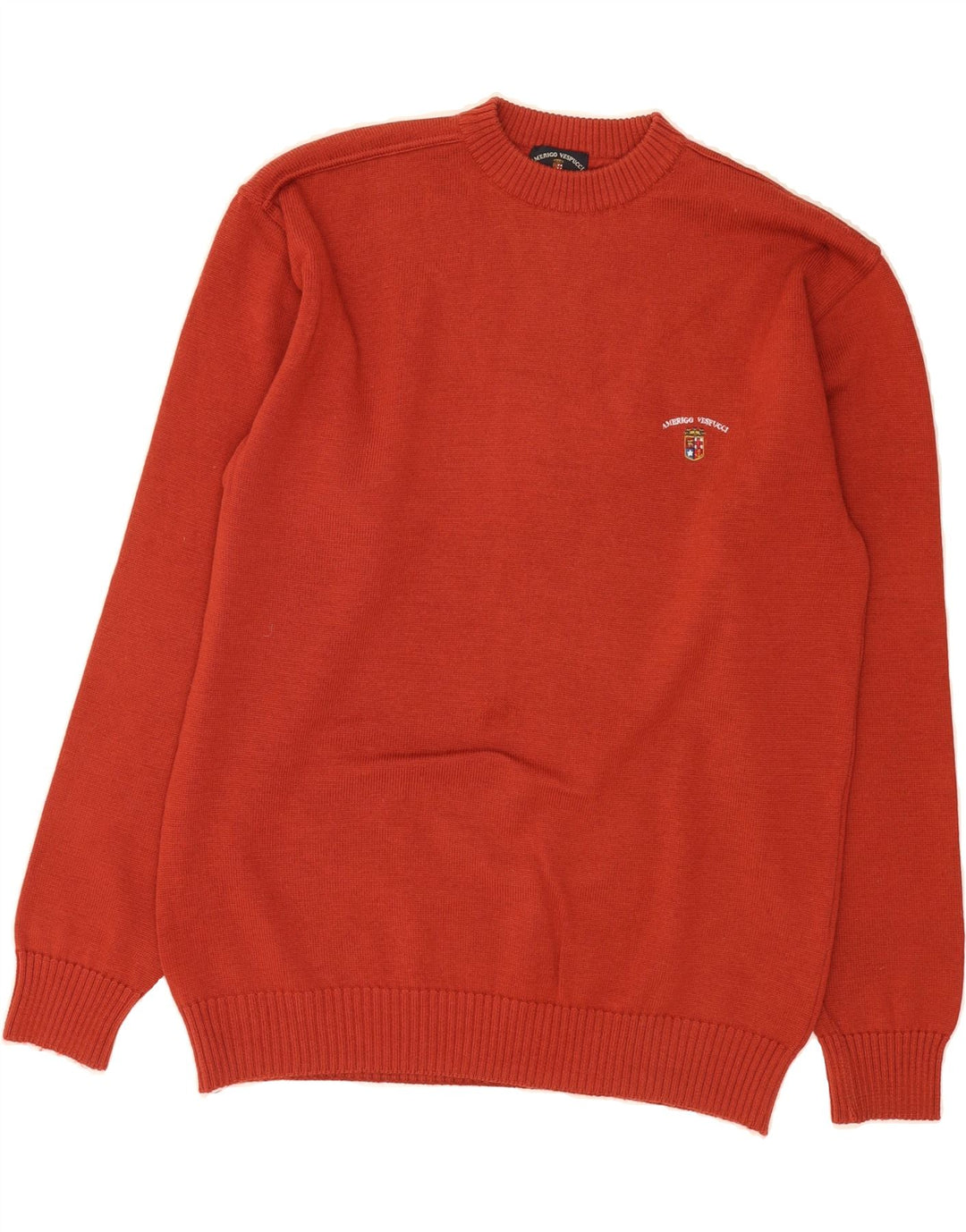 AMERIGO VESPUCCI Mens Crew Neck Jumper Sweater Medium Red Virgin Wool Vintage Amerigo Vespucci and Second-Hand Amerigo Vespucci from Messina Hembry 