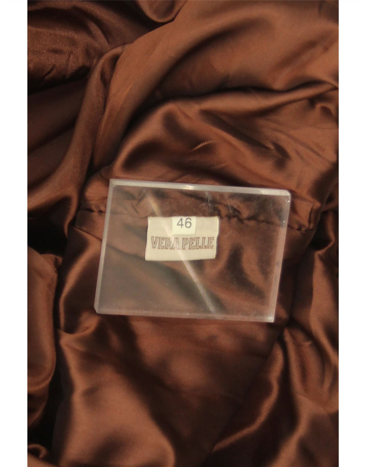 Soprabito oversize in pelle scamosciata vintage da donna IT 46 grande in pelle marrone