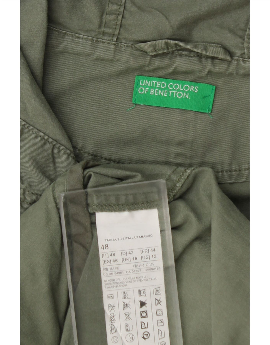 Giacca Parka con cappuccio da donna Benetton UK 16 Large in cotone kaki