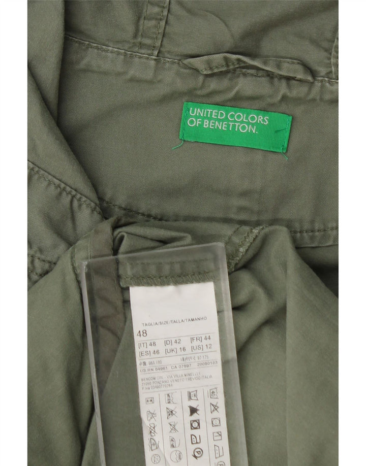 Giacca Parka con cappuccio da donna Benetton UK 16 Large in cotone kaki