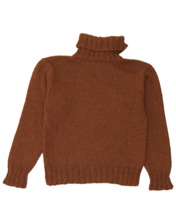 Maglione maglione vintage da donna con collo alto UK 12 Marrone medio
