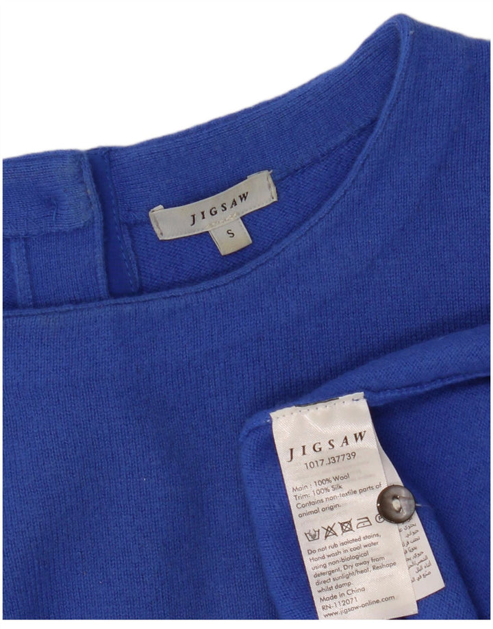 JIGSAW Maglione cardigan con maniche a 3/4 da donna UK 10 Piccolo Lana Blu