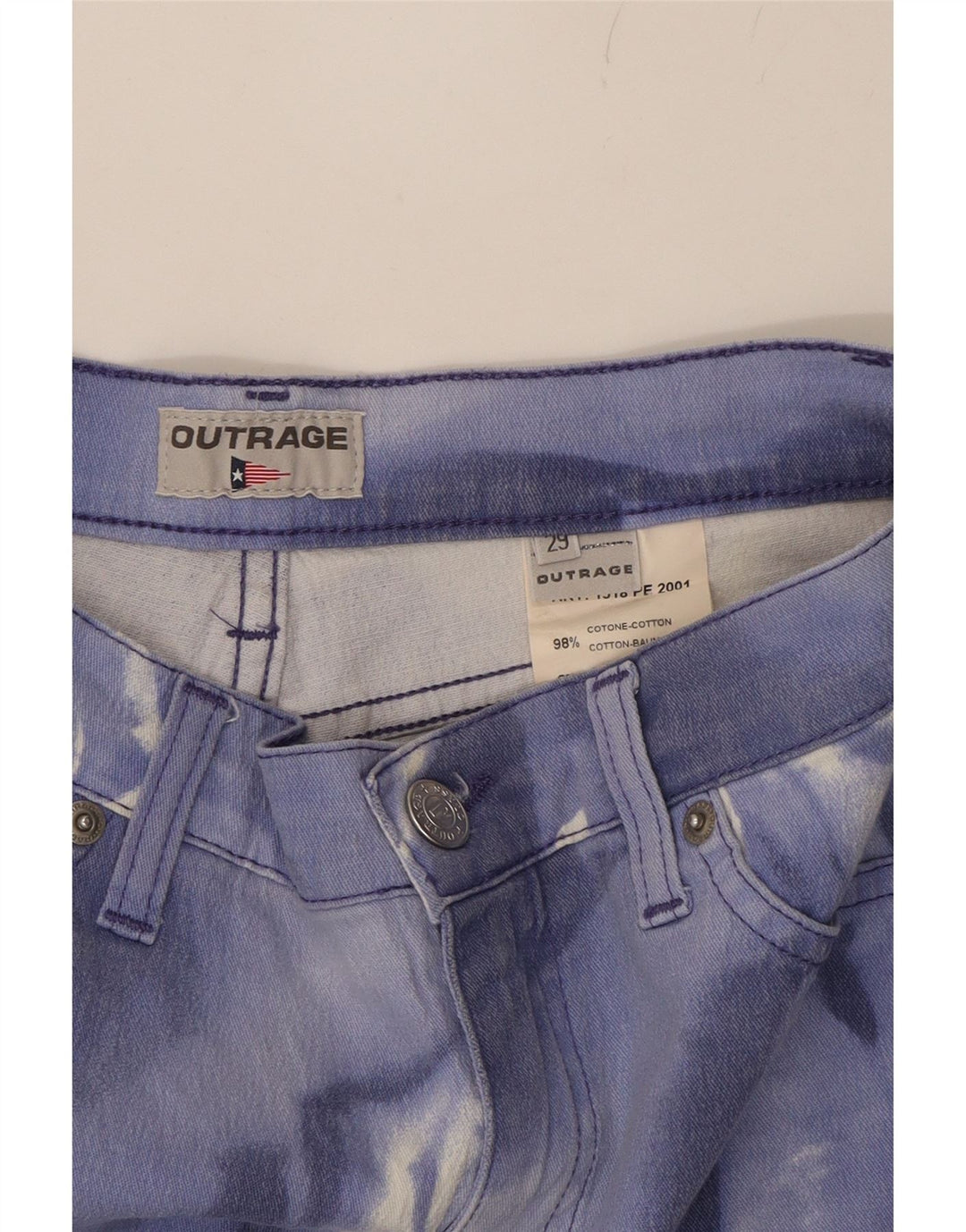 OUTRAGE Womens Slim Jeans W29 L30 Blue Floral Cotton Vintage Outrage and Second-Hand Outrage from Messina Hembry 