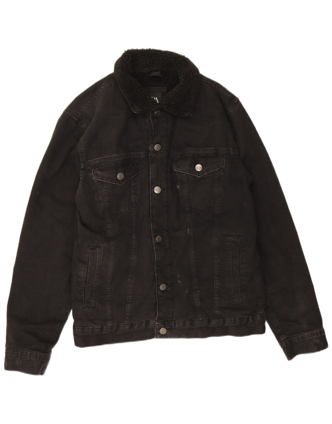 Giacca in denim Sherpa da uomo Zara UK 38 poliestere nero medio