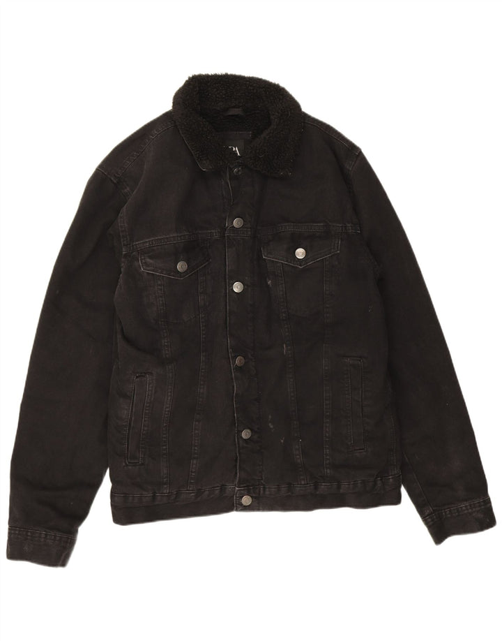Giacca in denim Sherpa da uomo Zara UK 38 poliestere nero medio