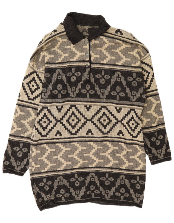 Abito maglione vintage da donna a maniche lunghe UK 18 XL lana geometrica grigia