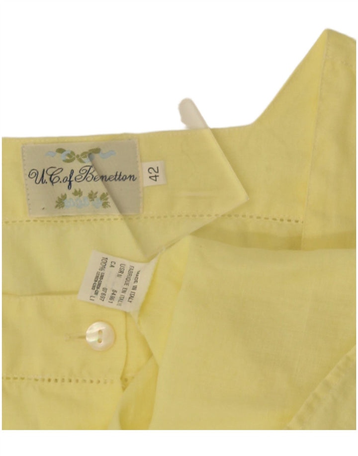 Camicia Benetton Donna Manica Corta IT 42 Lino Medio Giallo