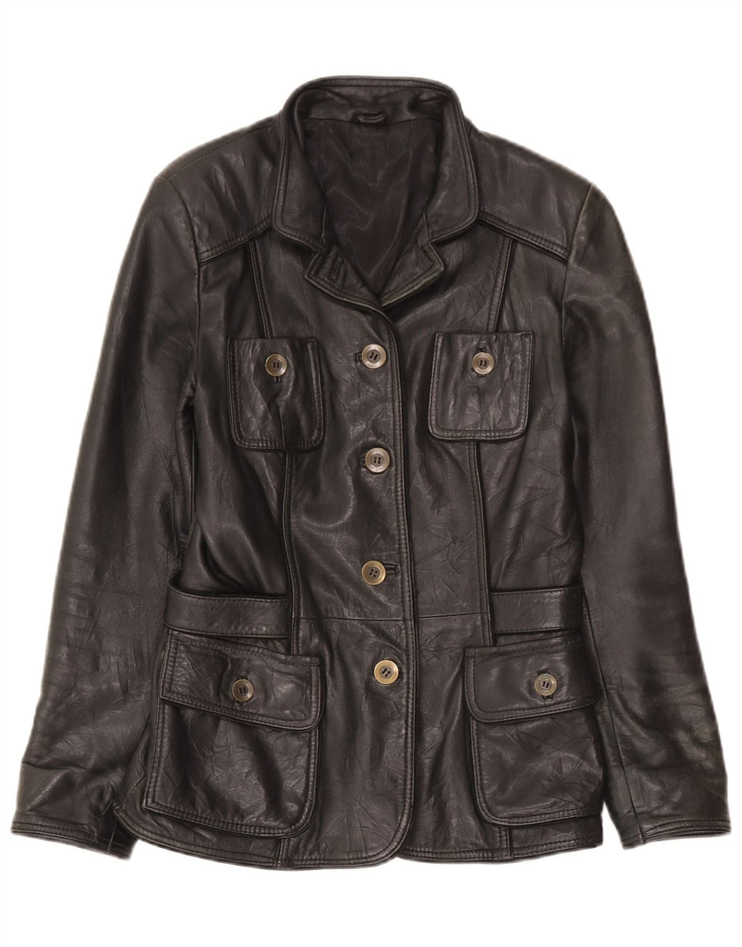 Giacca in pelle vintage da donna UK 6 XS in pelle nera