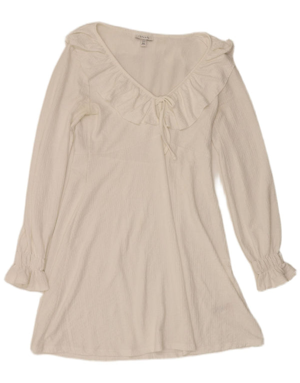 Topshop Womens Long Sleeve A-Line Dress UK 12 Medium White Polyester