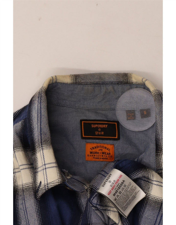 Camicia da uomo in flanella Superdry piccola in cotone scozzese blu navy
