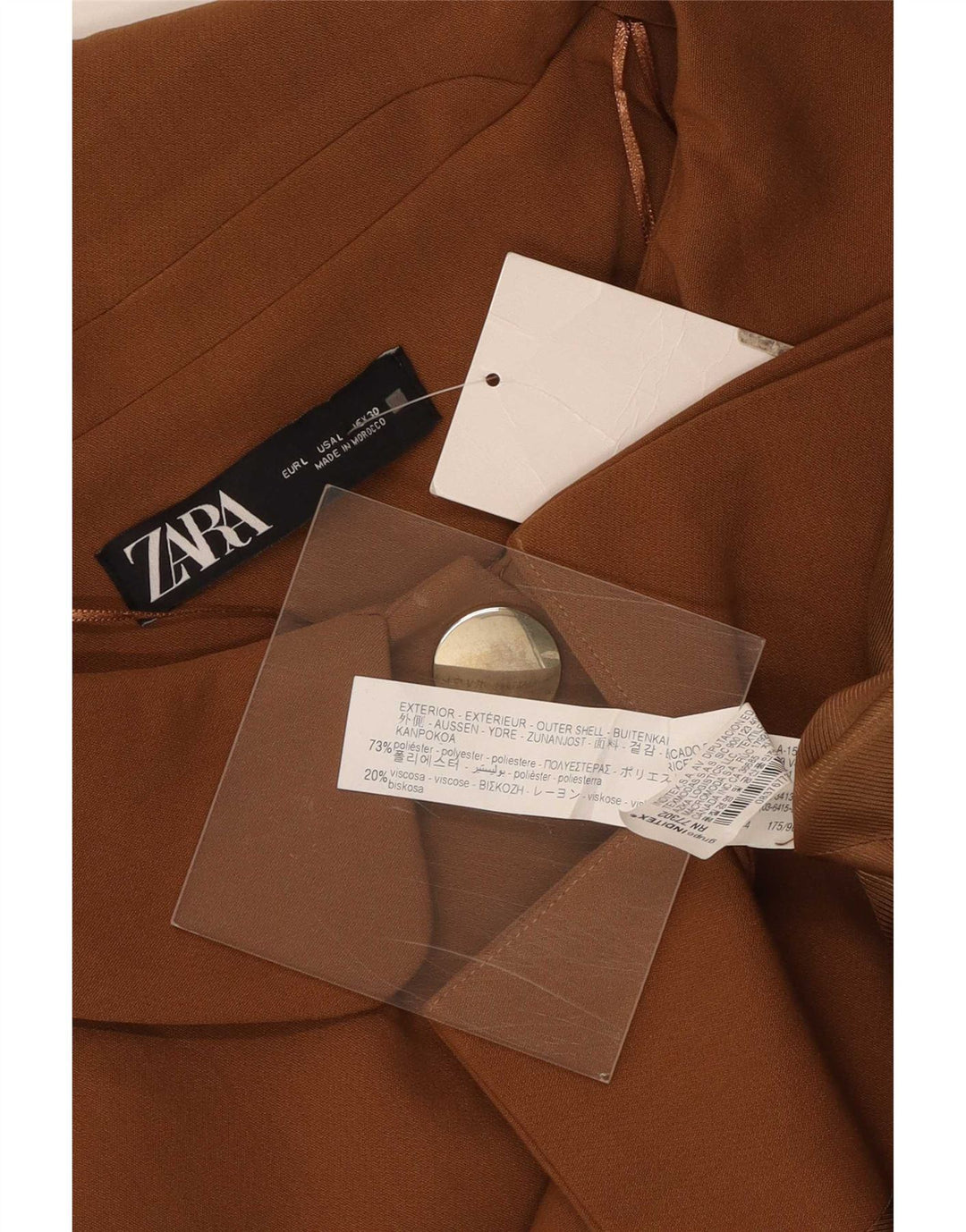 Zara Giacca blazer da donna con maniche a 3/4 e 3 bottoni UK 16 Large Marrone Poliestere