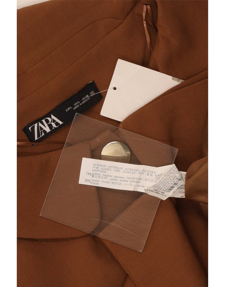 Zara Giacca blazer da donna con maniche a 3/4 e 3 bottoni UK 16 Large Marrone Poliestere