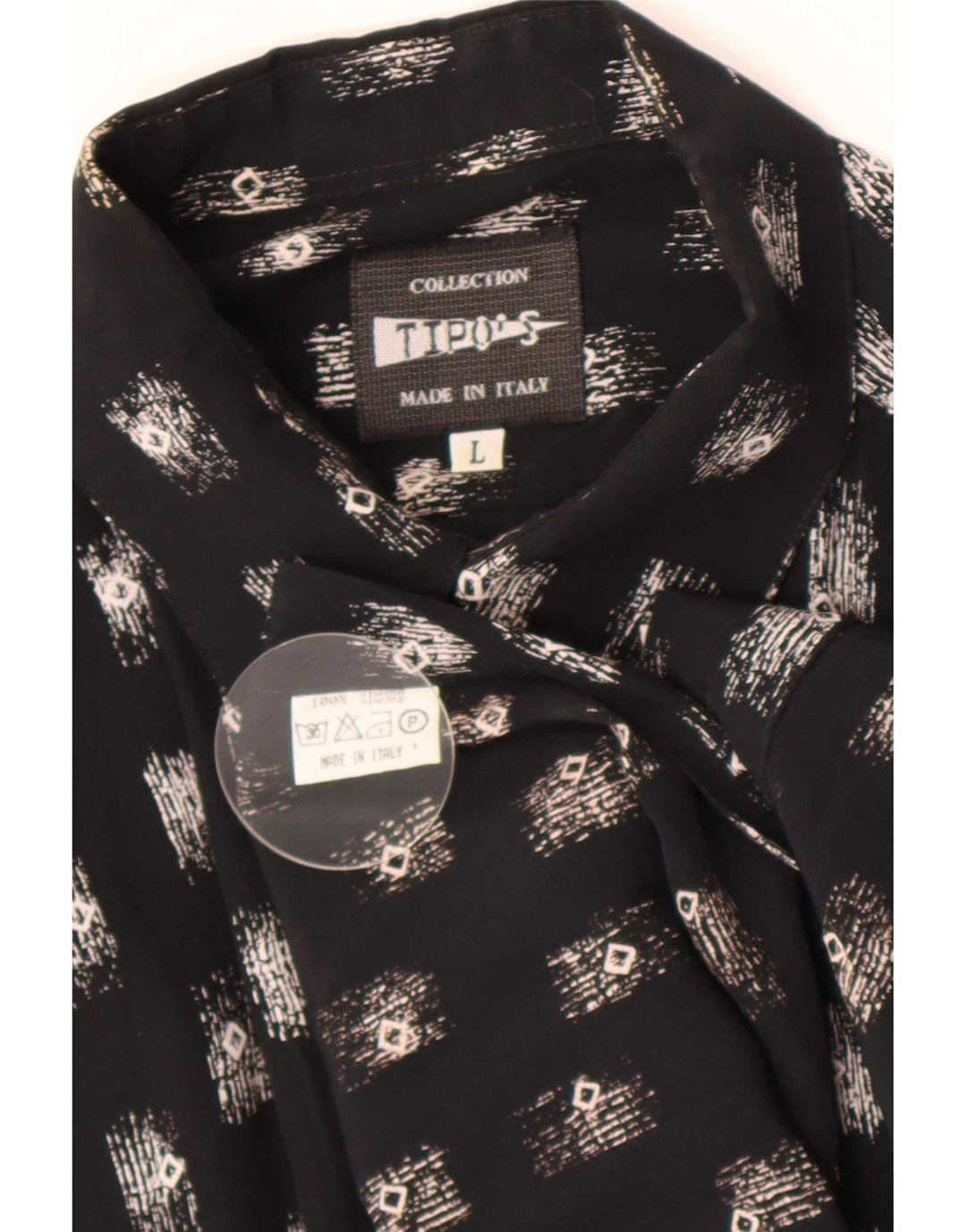 Tipo' S Camicia a maniche corte da uomo con motivo astratto Large in viscosa nera