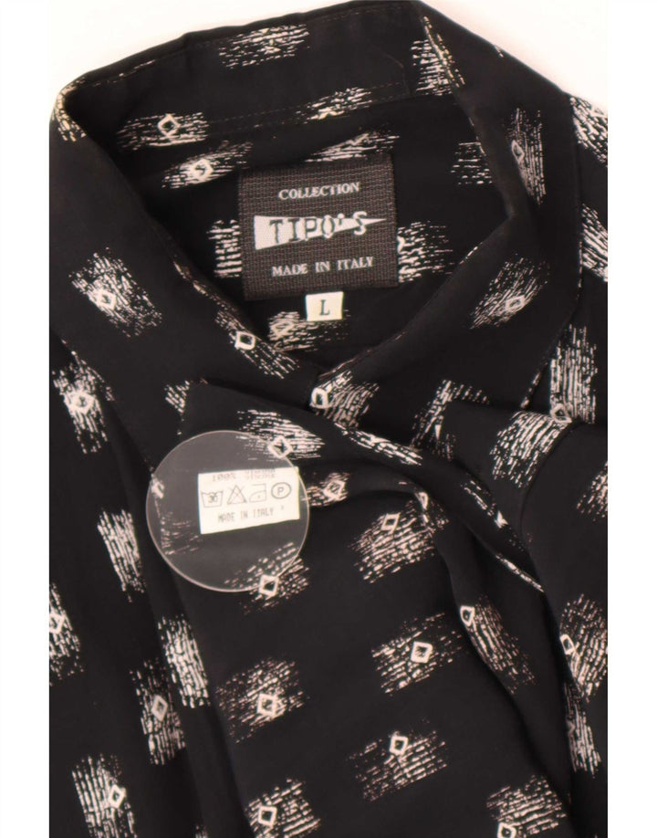Tipo' S Camicia a maniche corte da uomo con motivo astratto Large in viscosa nera