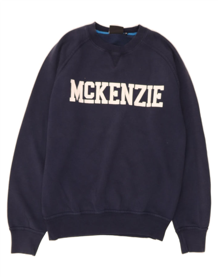 MCKENZIE Mens Graphic Sweatshirt Jumper Small Navy Blue Vintage Mckenzie and Second-Hand Mckenzie from Messina Hembry 