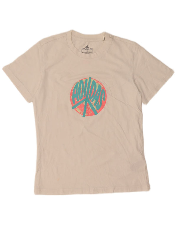 T-shirt grafica da donna Adidas Top UK 10 piccola in cotone bianco