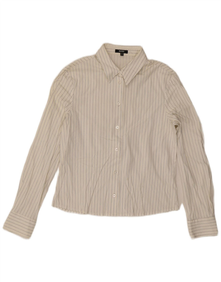 Camicia da donna Hugo Boss UK 12 gessato bianco medio