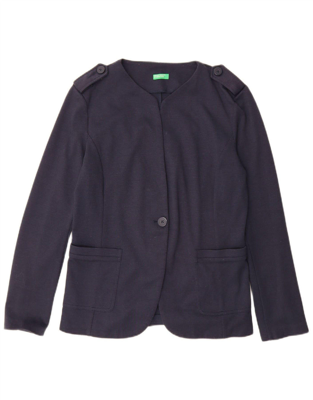Giacca blazer da donna a 1 bottone 1 bottone Benetton UK 12 medio blu navy