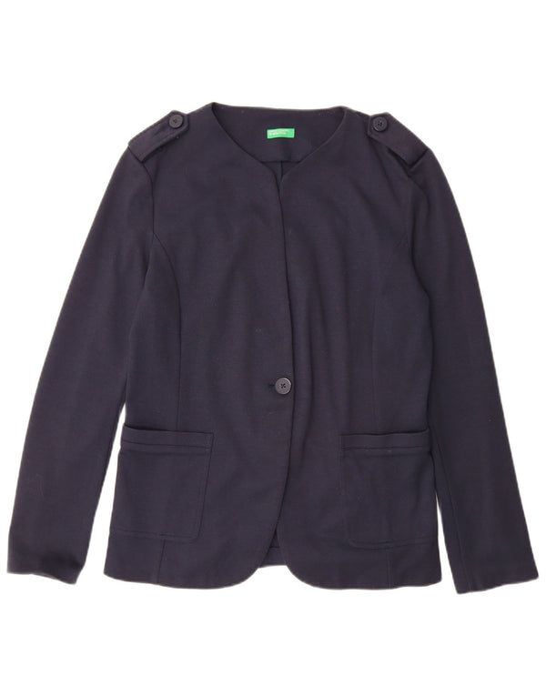 Giacca blazer da donna a 1 bottone 1 bottone Benetton UK 12 medio blu navy