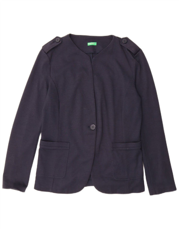 Giacca blazer da donna a 1 bottone 1 bottone Benetton UK 12 medio blu navy