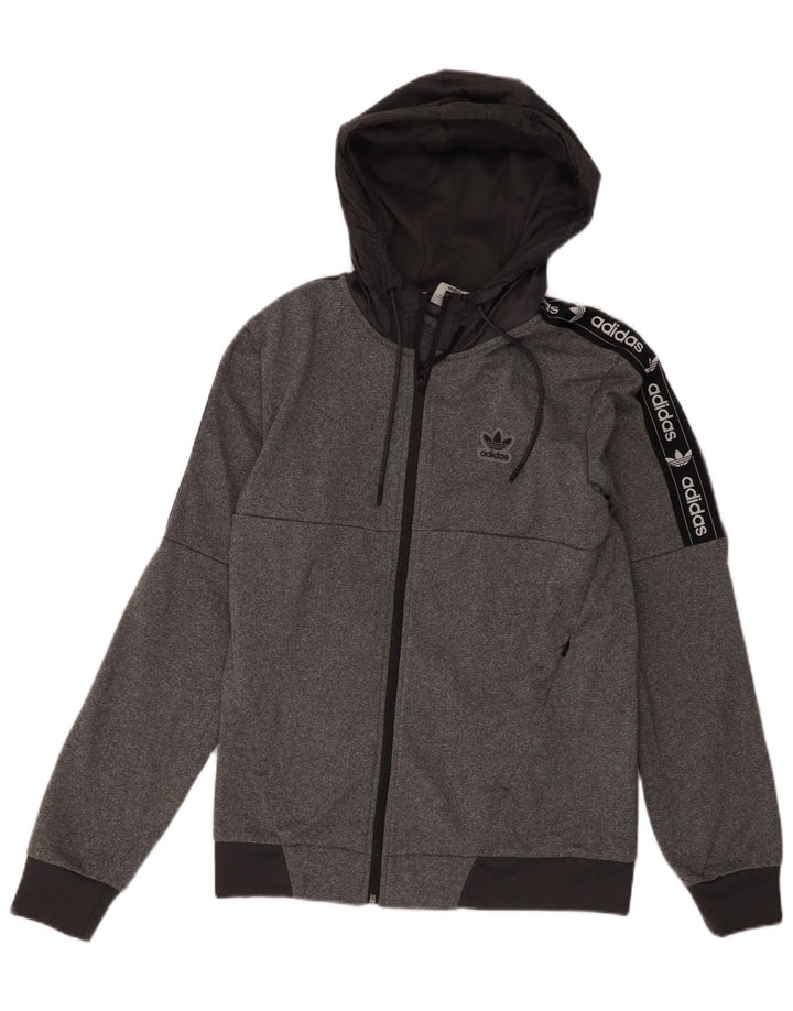 Maglione con cappuccio e zip grafica da uomo Adidas piccolo in poliestere color block grigio