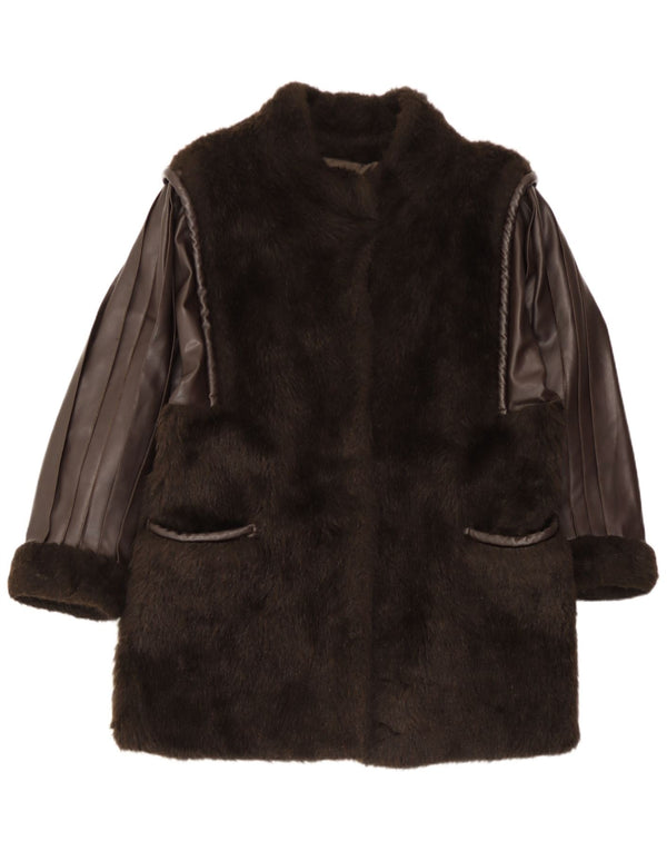Cappotto vintage da donna in pelliccia sintetica UK 16 grande marrone