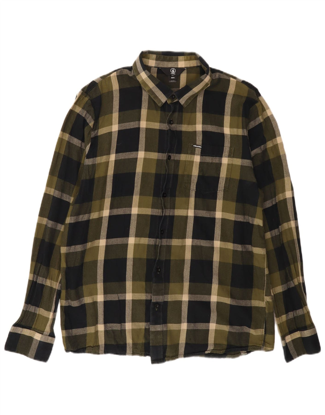 VOLCOM Camicia da uomo in flanella di cotone a quadri kaki grandi