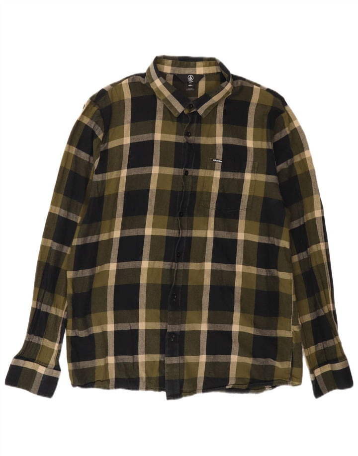 VOLCOM Camicia da uomo in flanella di cotone a quadri kaki grandi