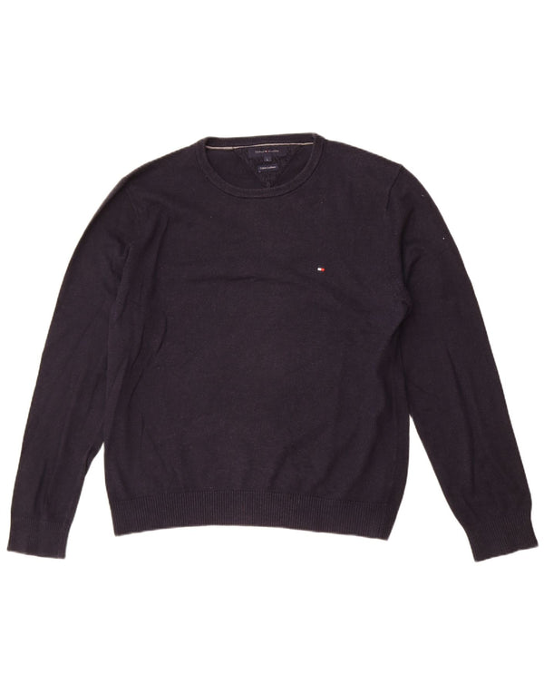 Maglione maglione girocollo da uomo Tommy Hilfiger grande cotone blu navy