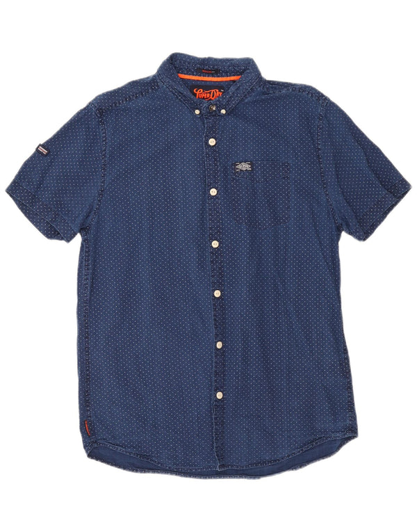 Camicia da uomo a maniche corte Regular Fit Superdry XL in cotone maculato blu navy